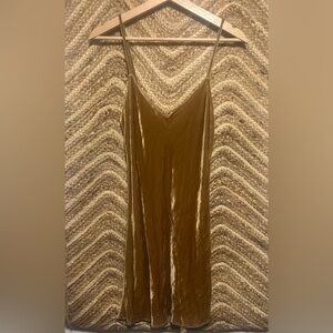 Reformation Women's Gold Velvet Slip Dress,Mini Dress,Sleeveless,Size S